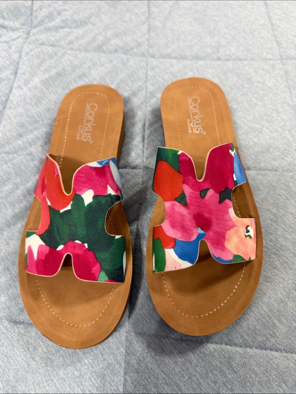 Corkys Colorblock Floral Cutout Slide Sandals - Pink, Green, Blue